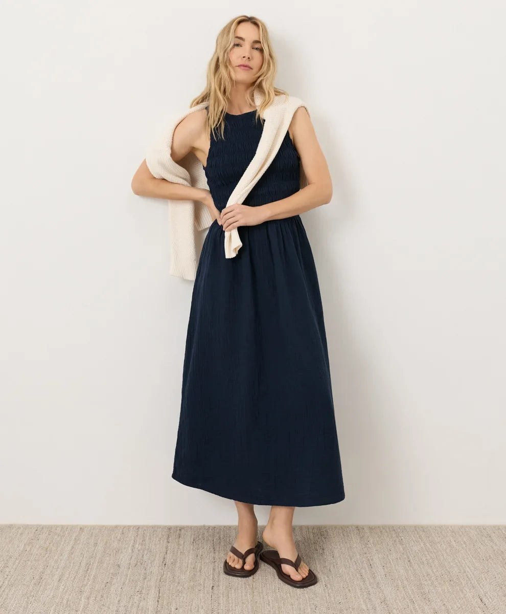 coastal double gauze smocked dress