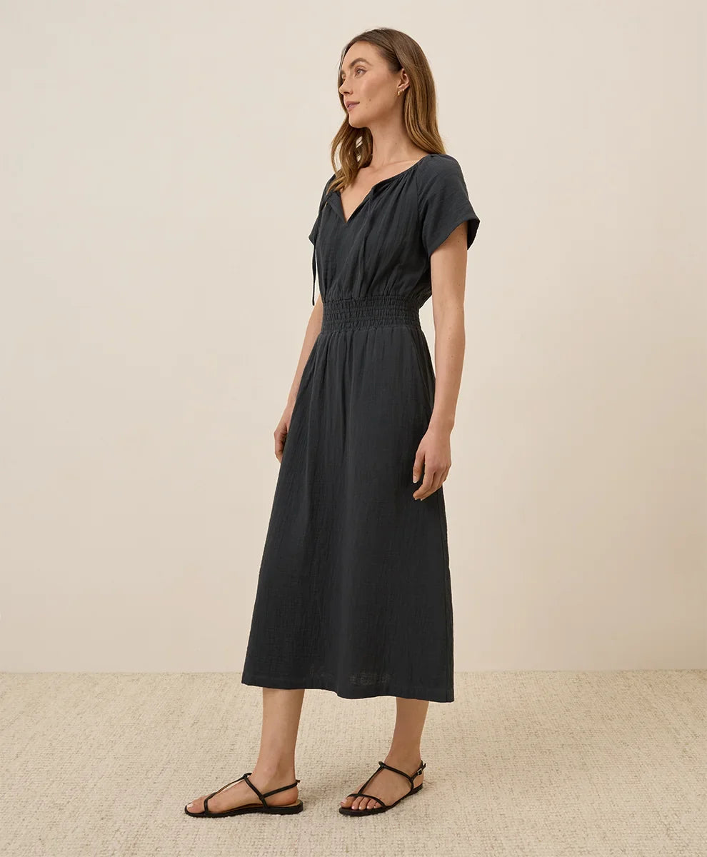 clearance coastal double gauze boho midi dress