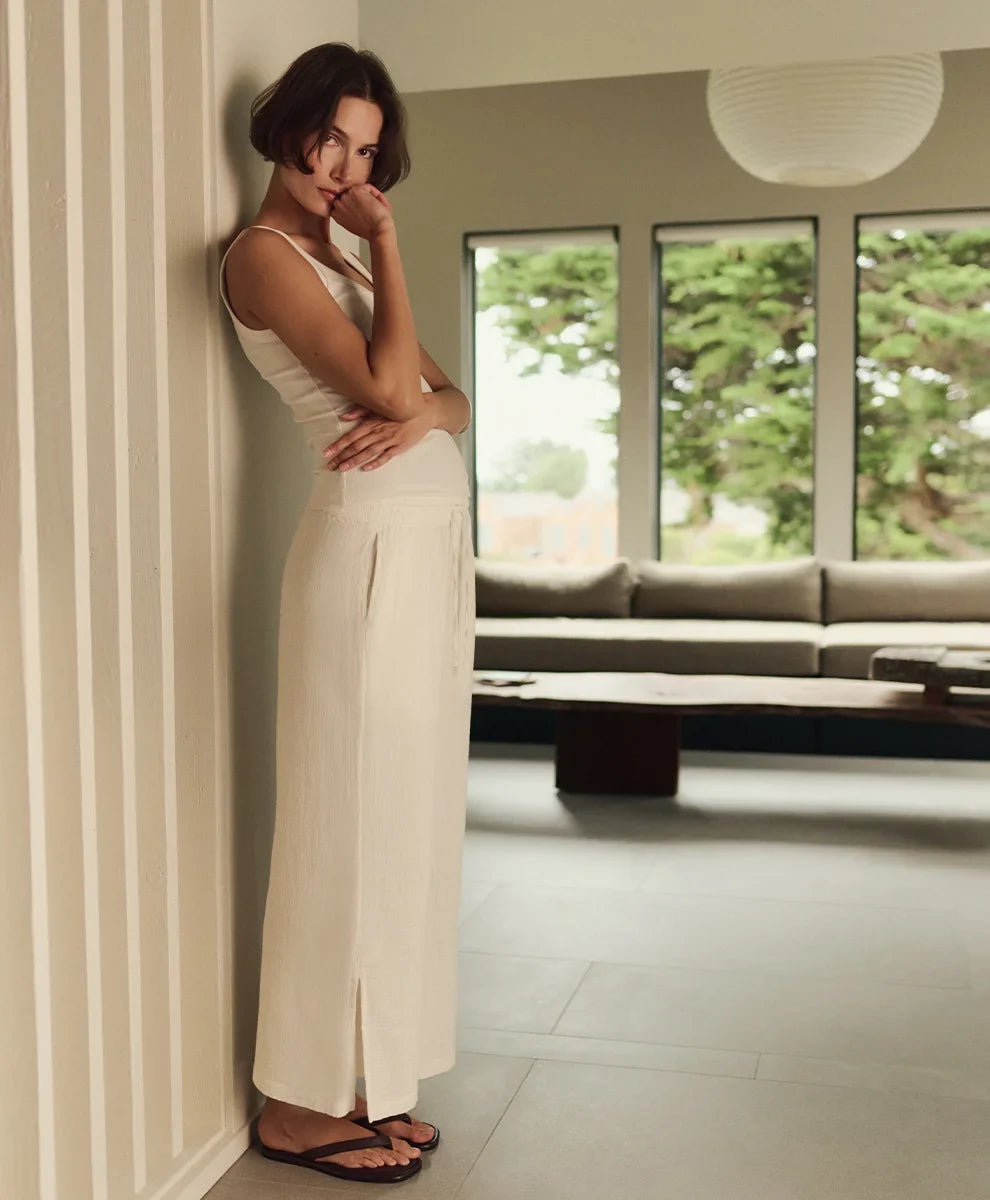coastal double gauze split hem pant