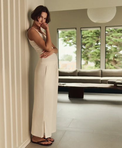 coastal double gauze split hem pant