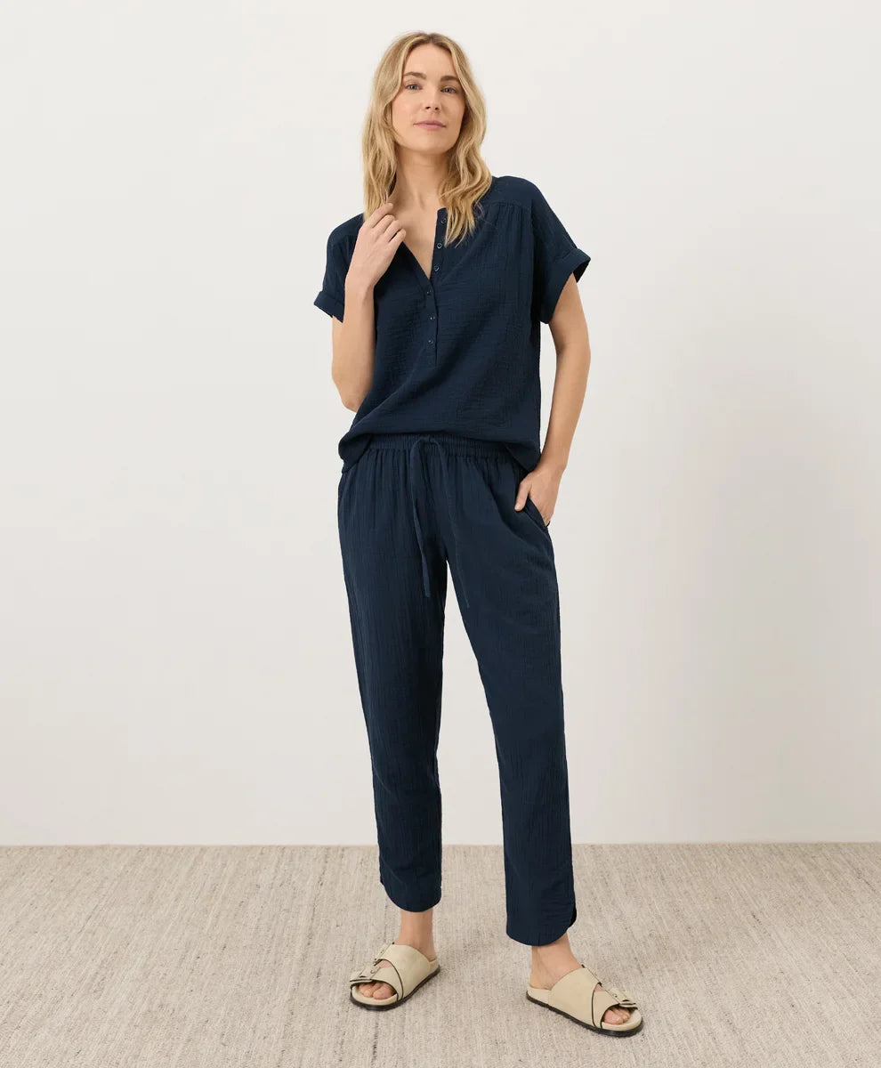 coastal double gauze tapered pull-on pant