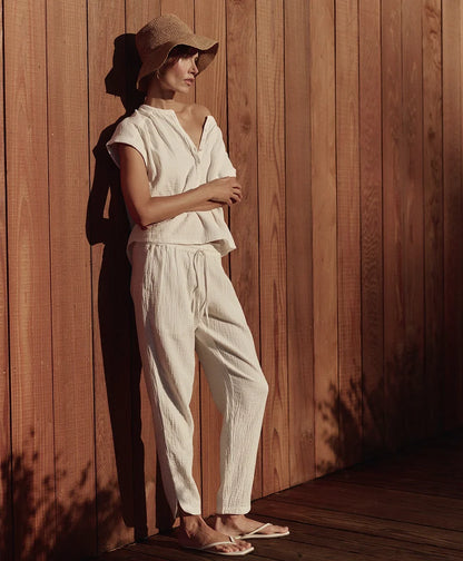 coastal double gauze tapered pull-on pant