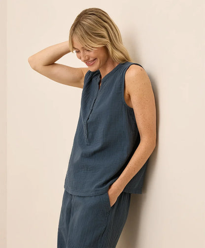 clearance coastal double gauze henley tank