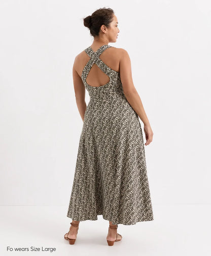 fit & flare open back maxi dress