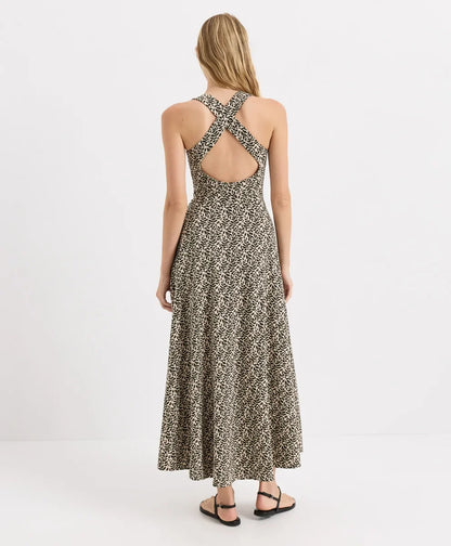fit & flare open back maxi dress