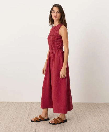clearance coastal double gauze smocked dress