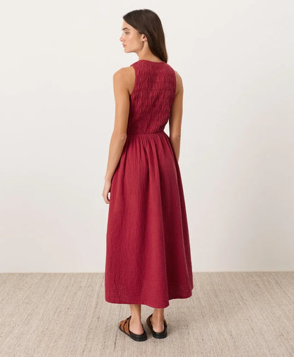 clearance coastal double gauze smocked dress