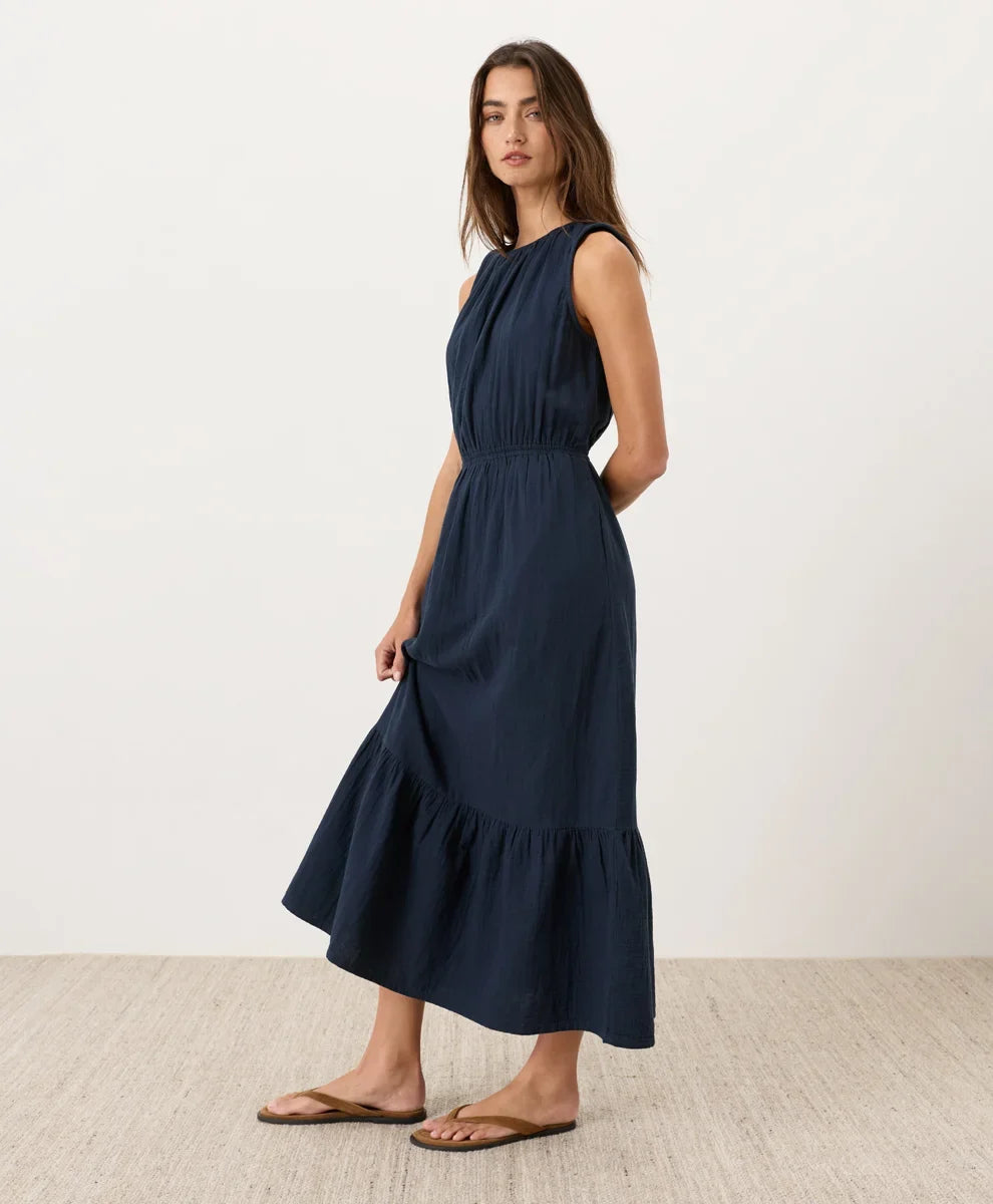 coastal double gauze tiered midi dress