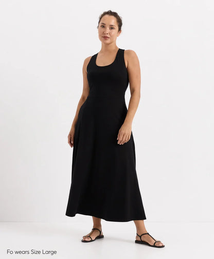 fit & flare open back maxi dress