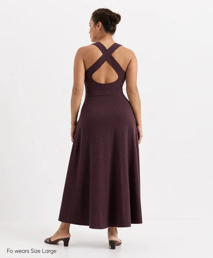 fit & flare open back maxi dress