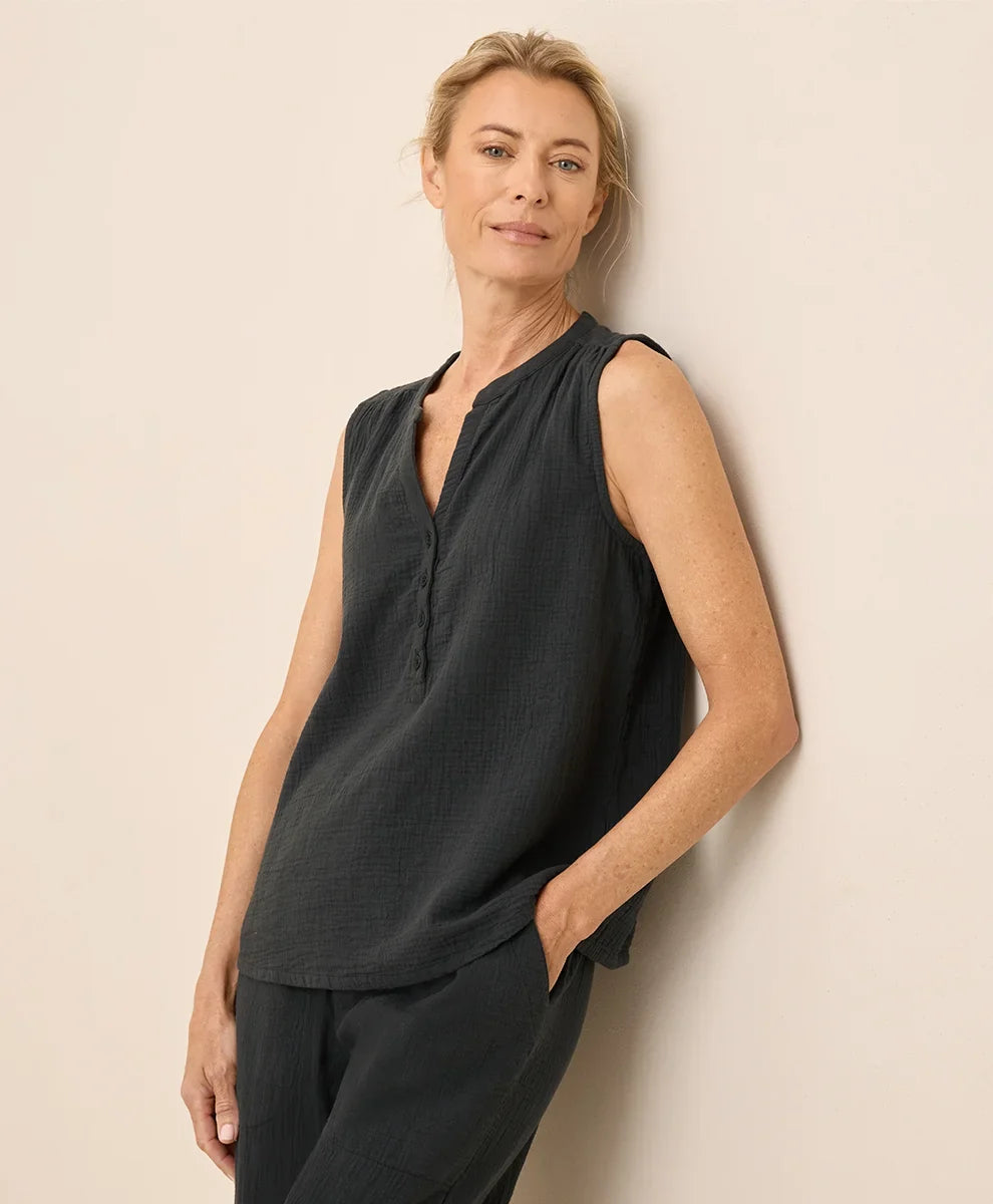 clearance coastal double gauze henley tank