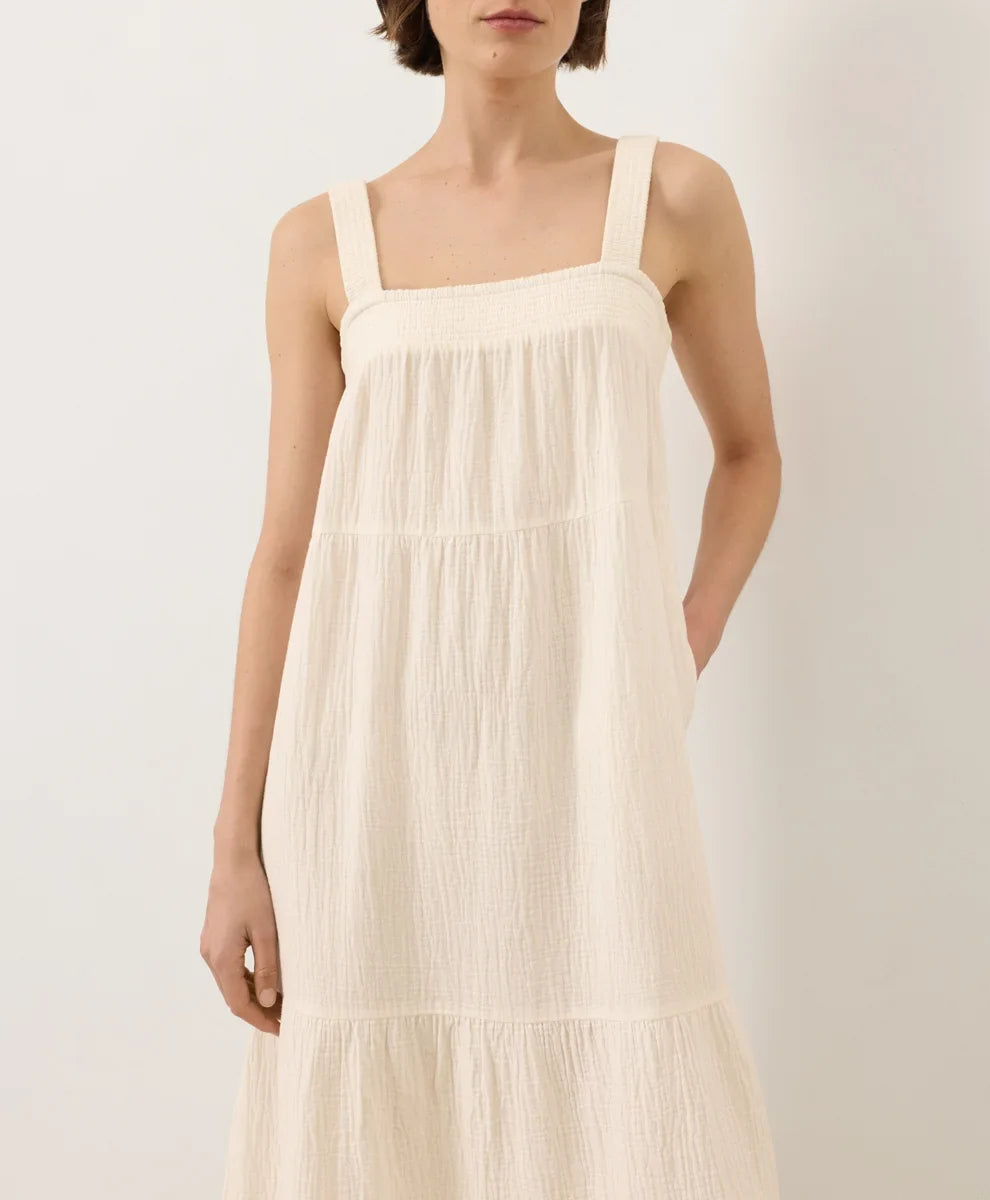 clearance coastal double gauze strappy tiered maxi dress