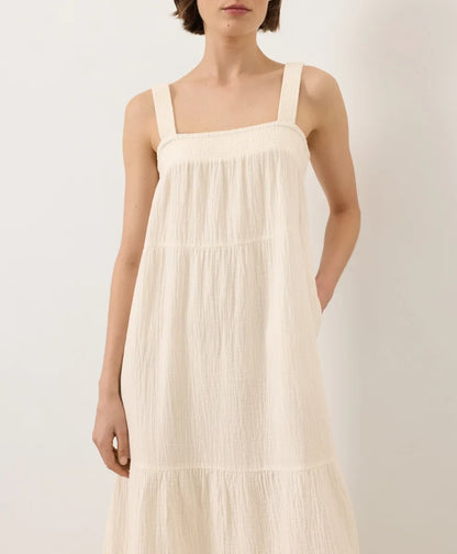 clearance coastal double gauze strappy tiered maxi dress