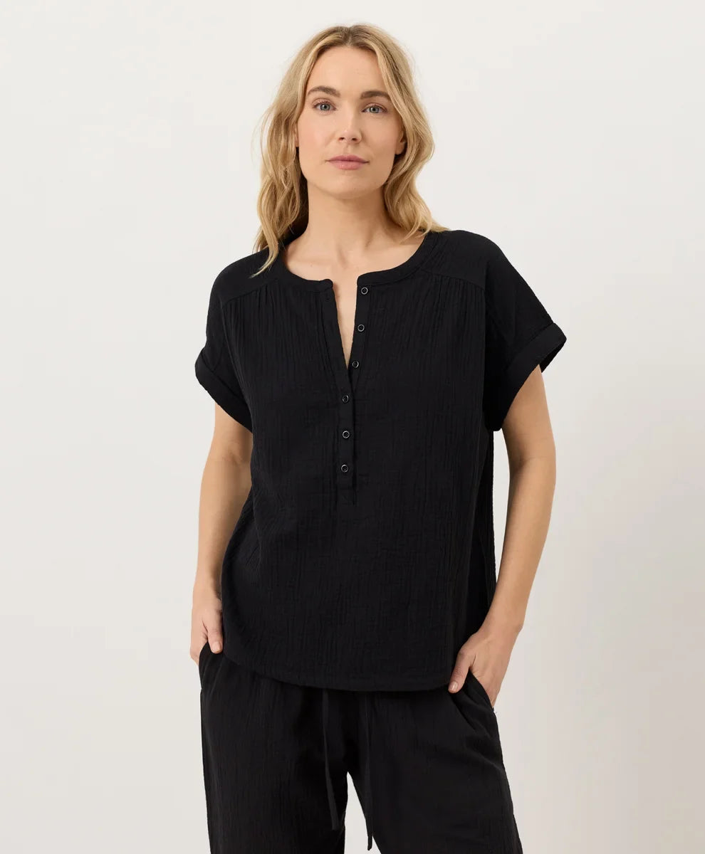 clearance coastal double gauze short sleeve popover