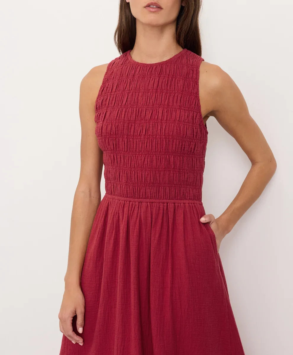 clearance coastal double gauze smocked dress
