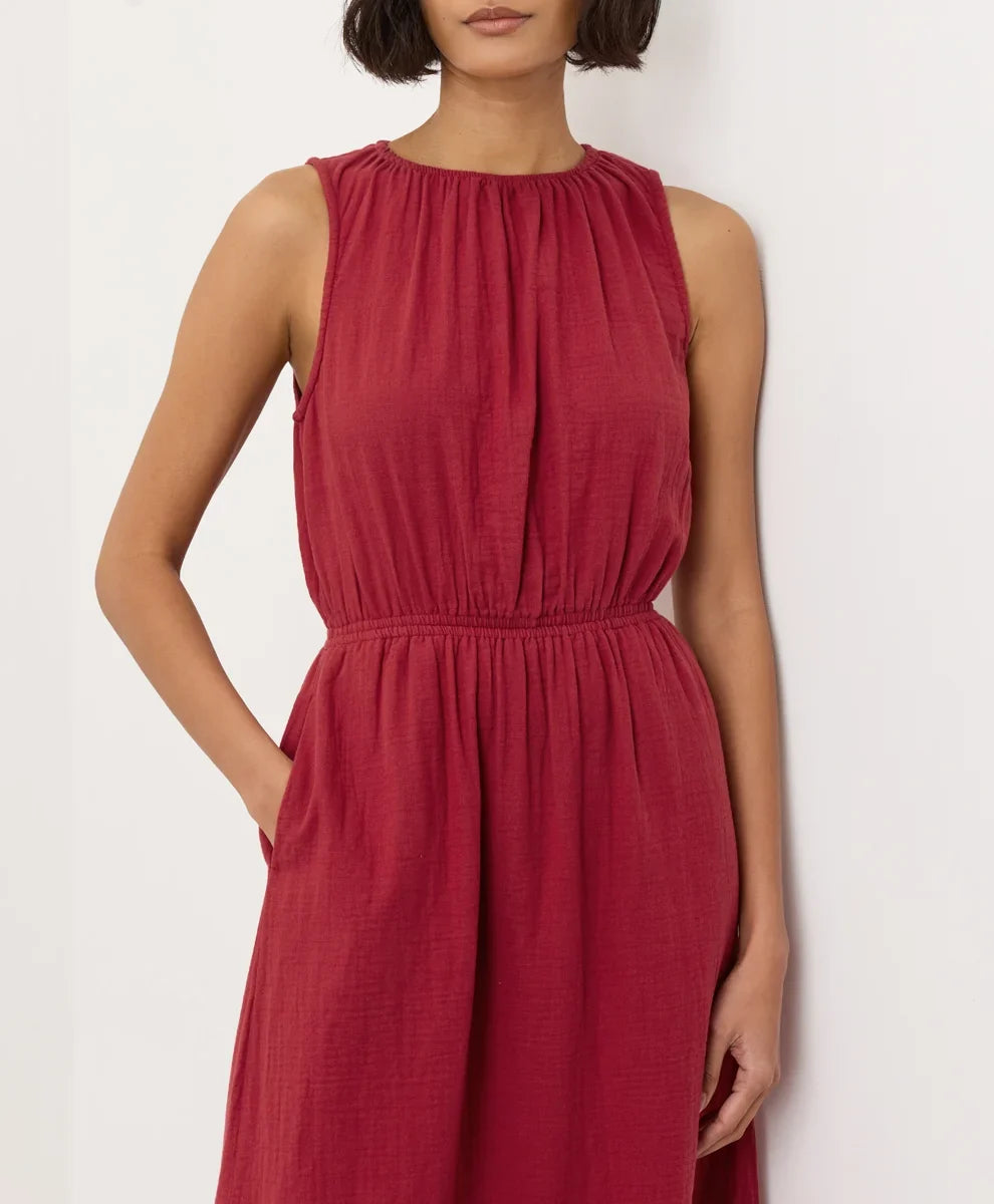 coastal double gauze tiered midi dress