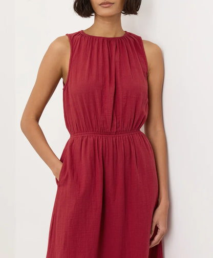 coastal double gauze tiered midi dress