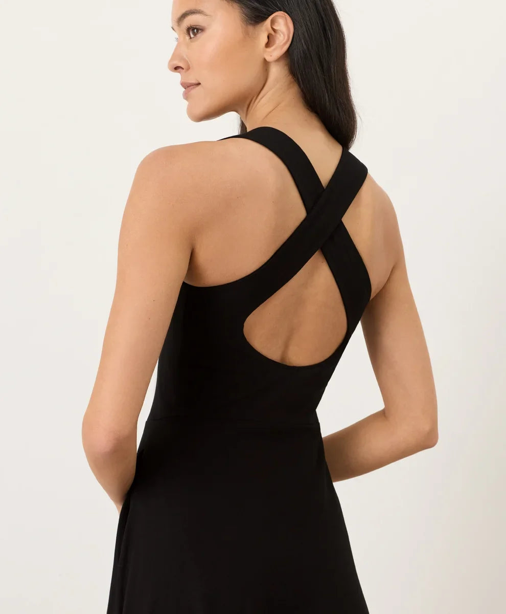 fit & flare open back maxi dress