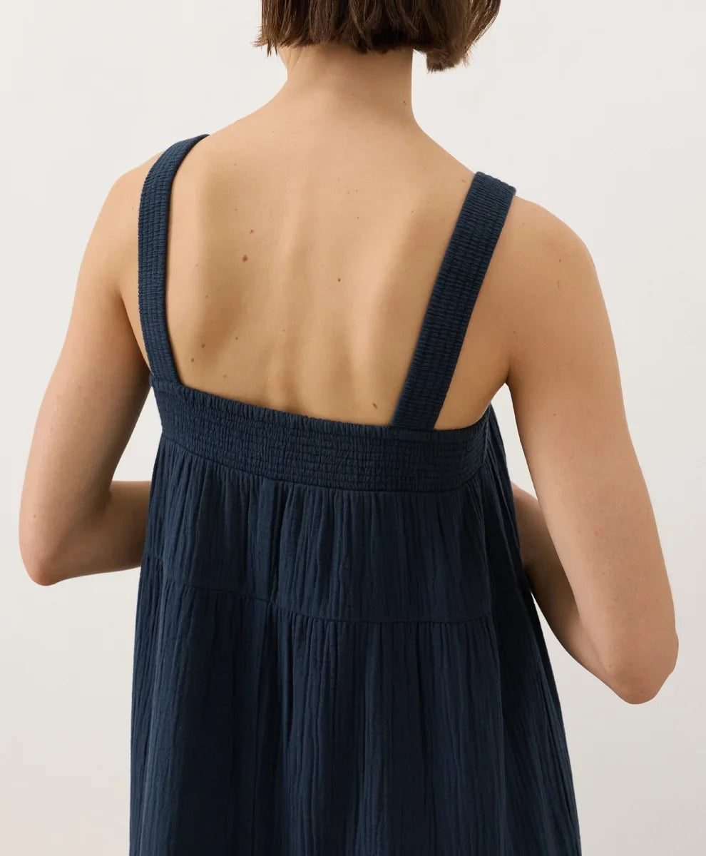 coastal double gauze strappy tiered maxi dress