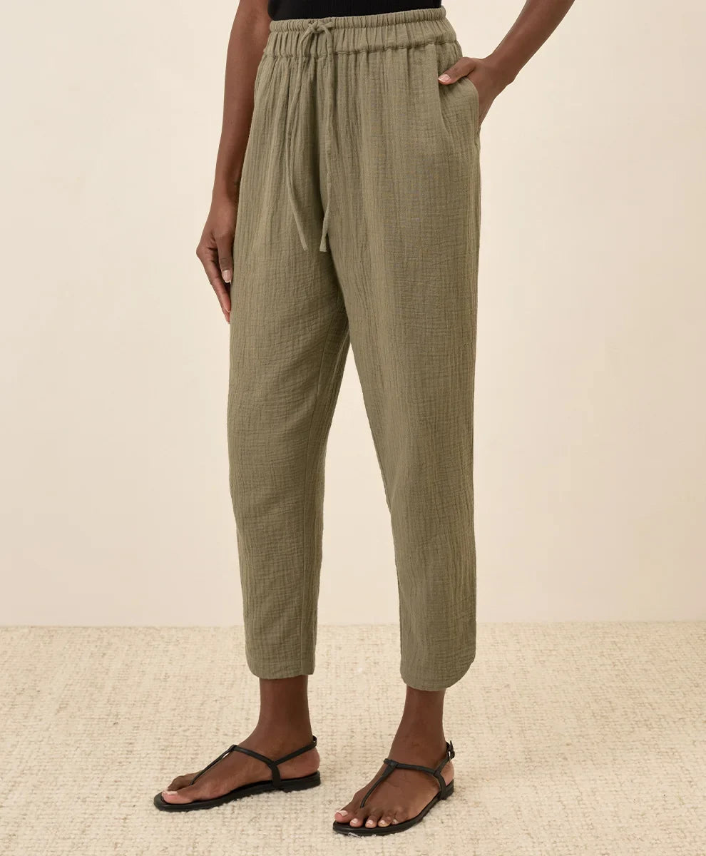 clearance coastal double gauze tapered pull-on pant