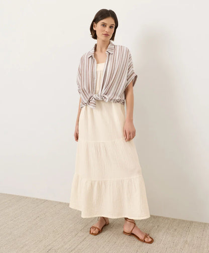 clearance coastal double gauze strappy tiered maxi dress