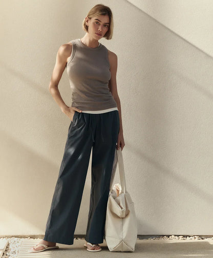 clearance stretch poplin wide leg pant