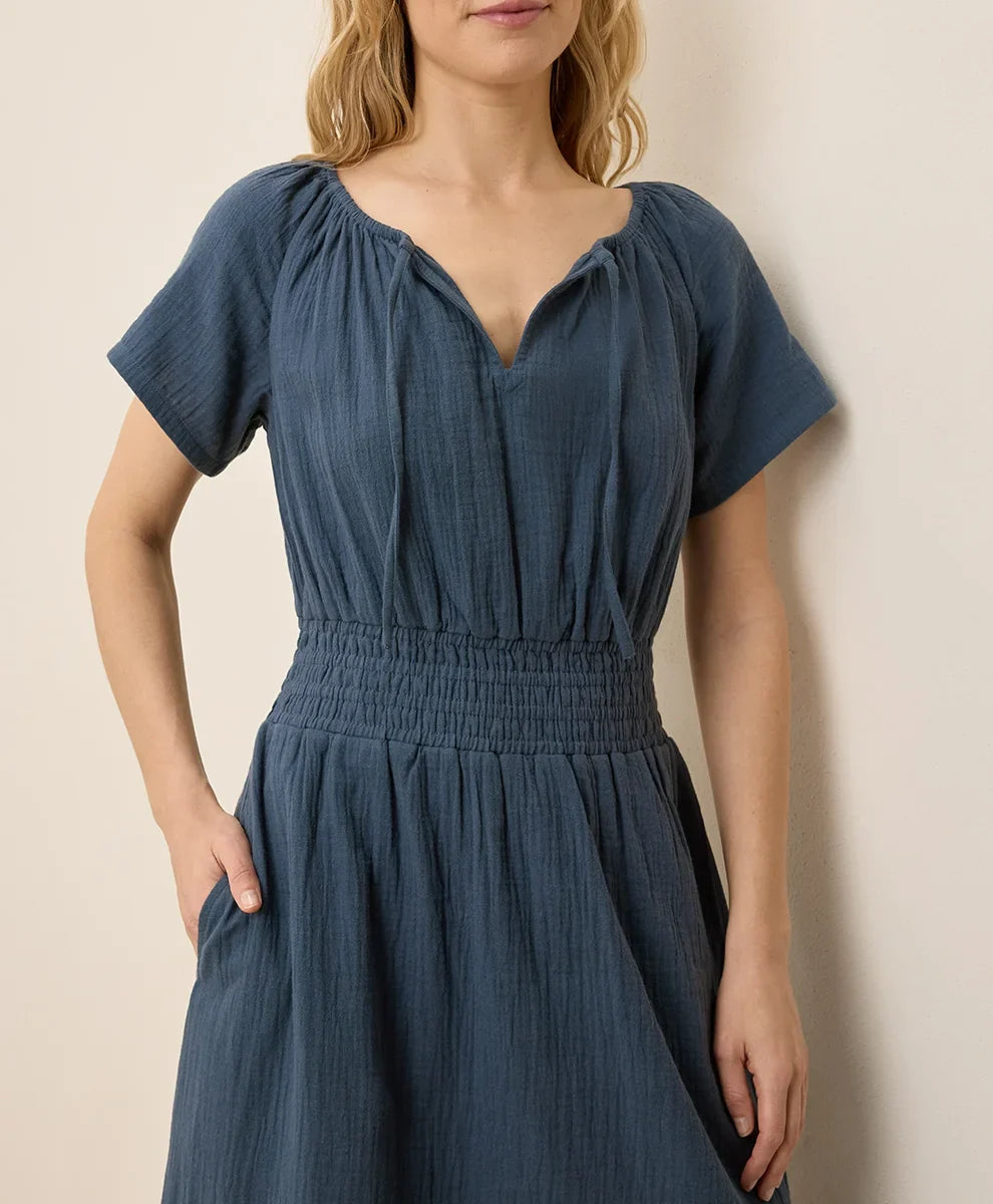 clearance coastal double gauze boho midi dress