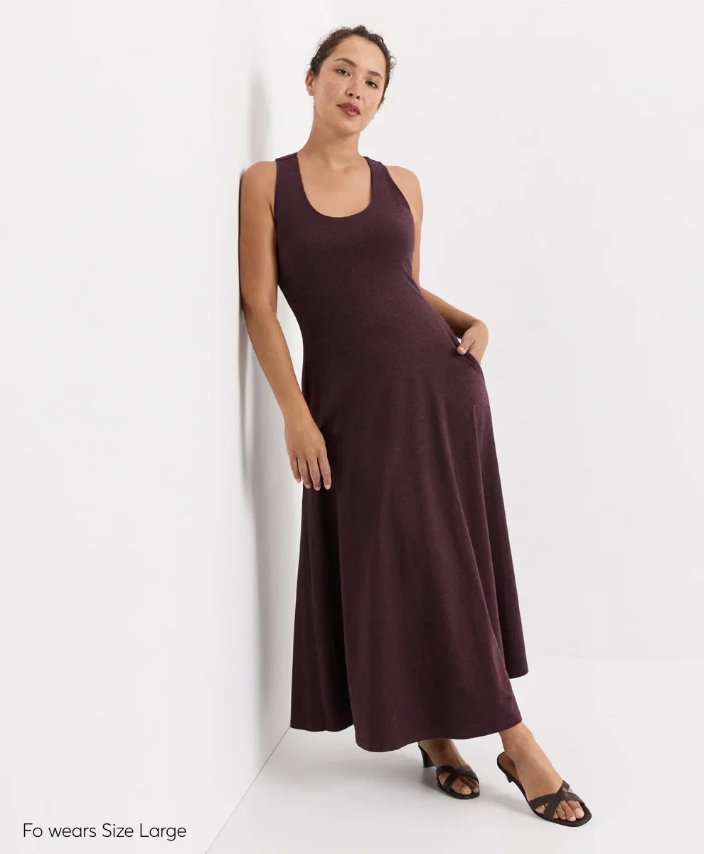 fit & flare open back maxi dress