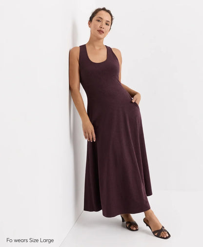 fit & flare open back maxi dress