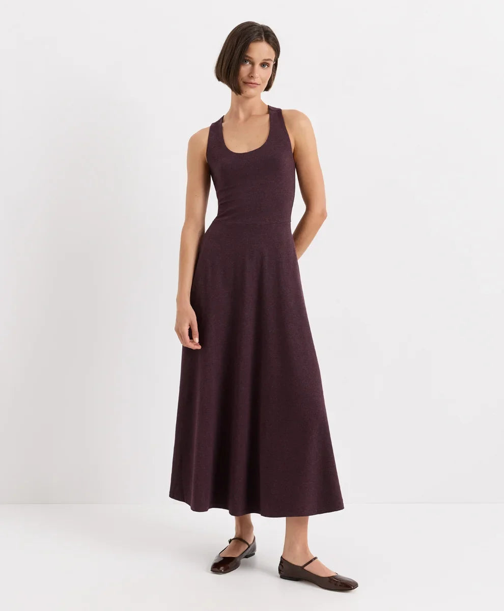 fit & flare open back maxi dress