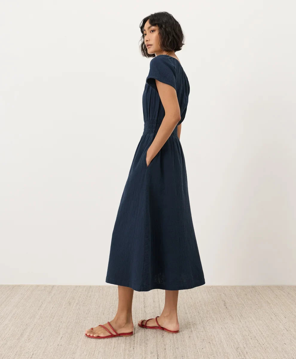 coastal double gauze boho midi dress