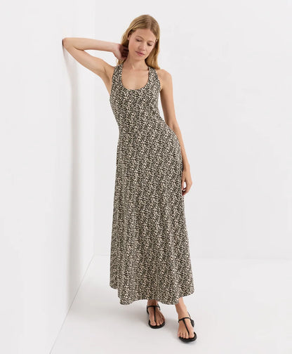 fit & flare open back maxi dress