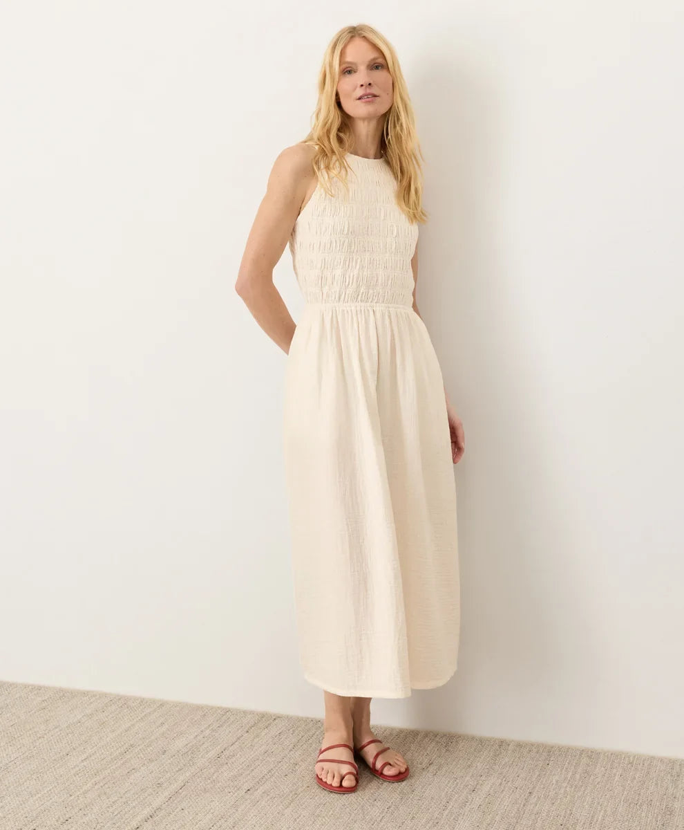 clearance coastal double gauze smocked dress