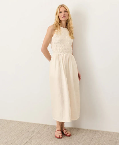 clearance coastal double gauze smocked dress