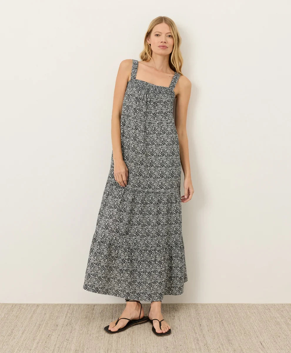 coastal double gauze strappy tiered maxi dress
