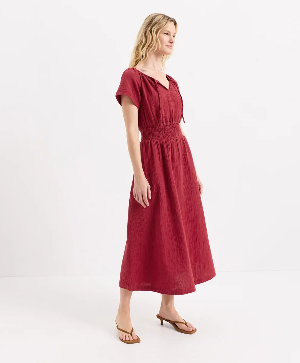 coastal double gauze boho midi dress