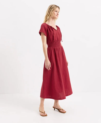 coastal double gauze boho midi dress