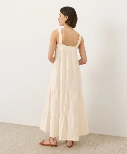 clearance coastal double gauze strappy tiered maxi dress