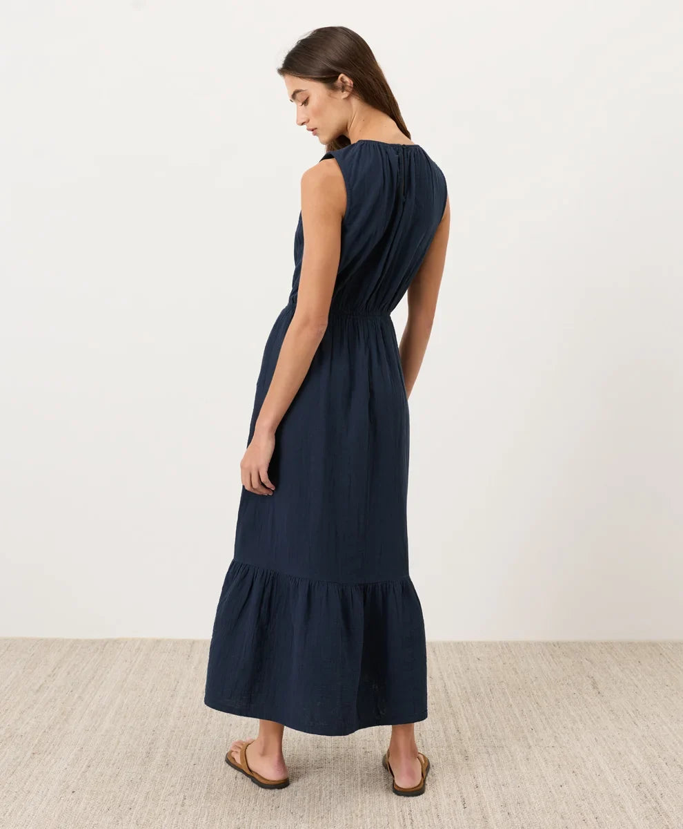 coastal double gauze tiered midi dress