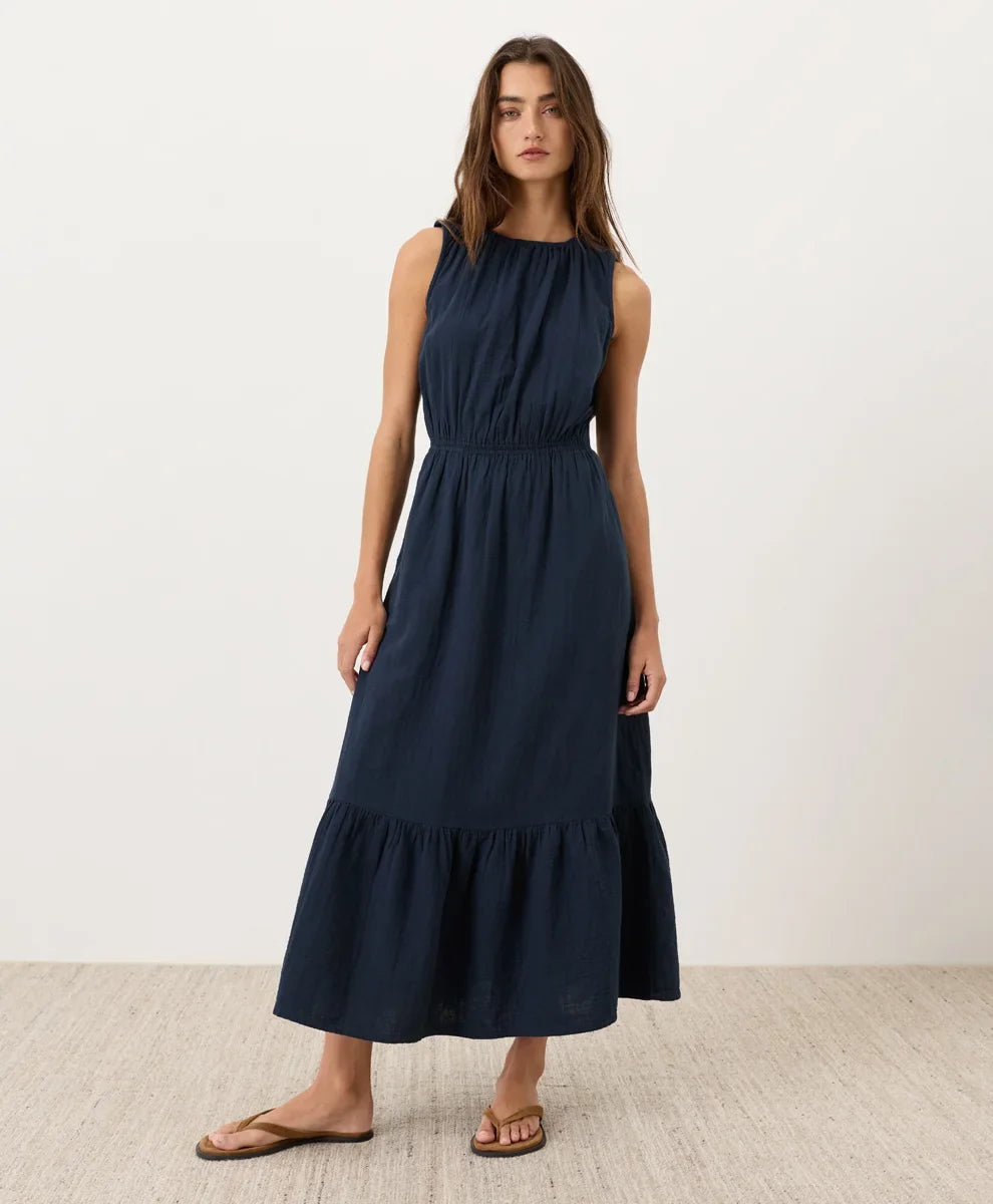 coastal double gauze tiered midi dress