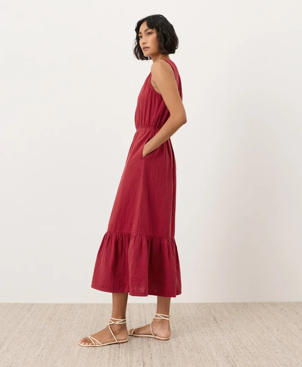 coastal double gauze tiered midi dress