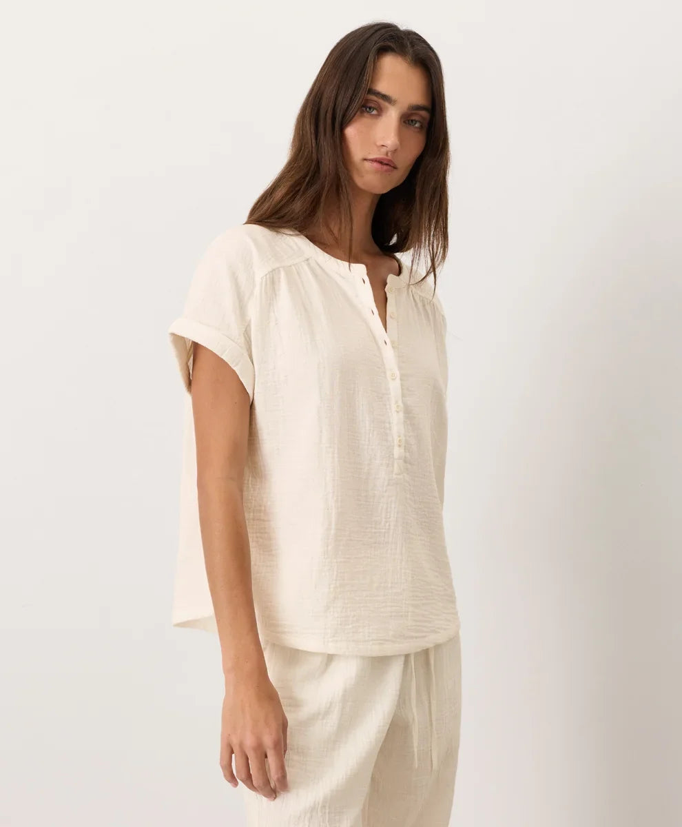 clearance coastal double gauze short sleeve popover