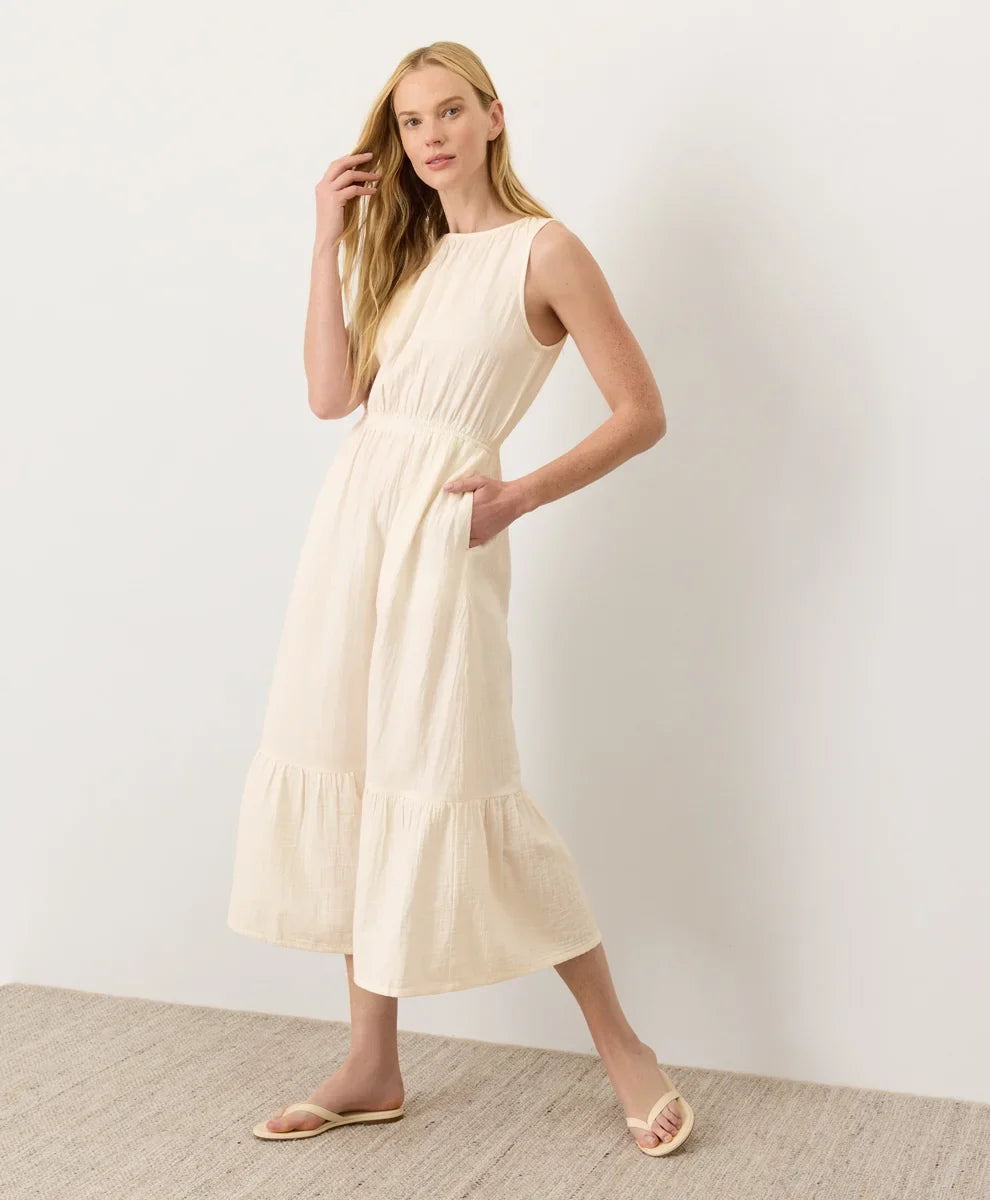 coastal double gauze tiered midi dress