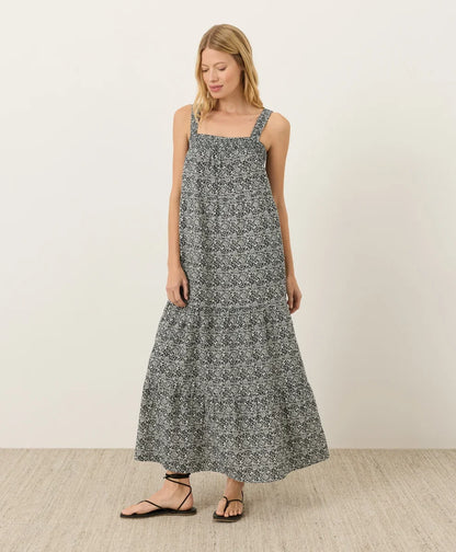 coastal double gauze strappy tiered maxi dress