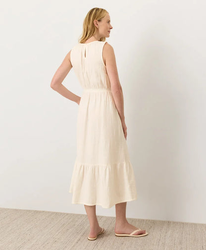 coastal double gauze tiered midi dress