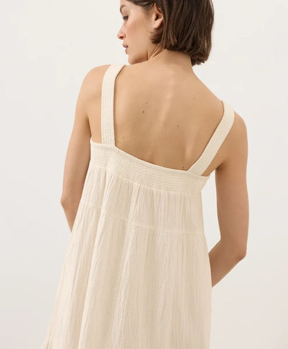clearance coastal double gauze strappy tiered maxi dress