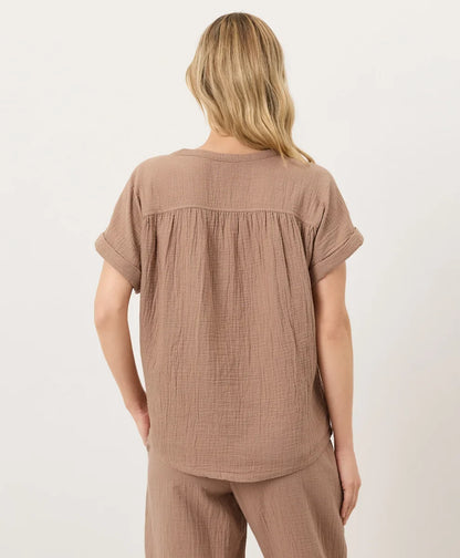 clearance coastal double gauze short sleeve popover