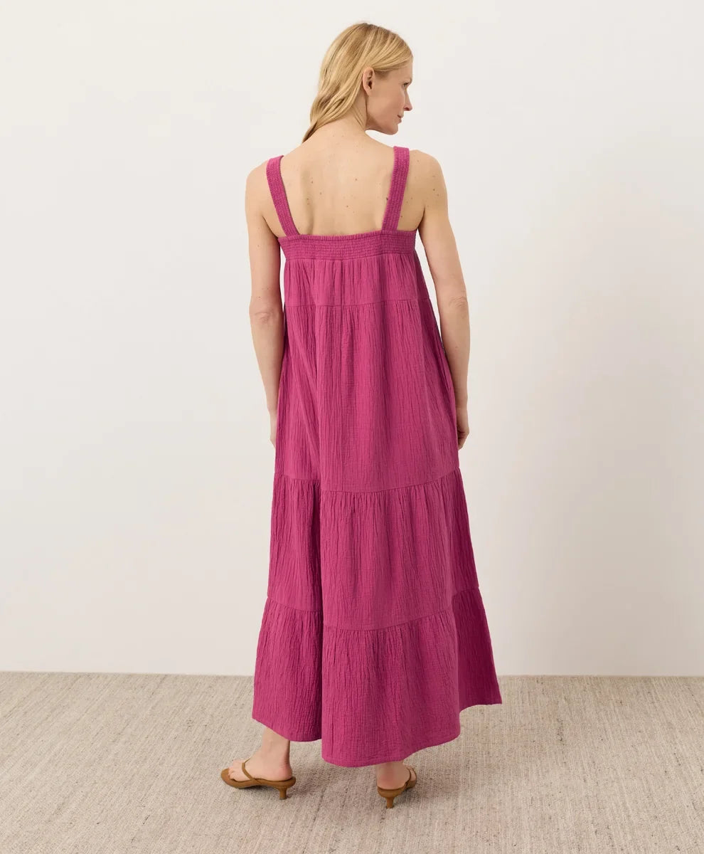 coastal double gauze strappy tiered maxi dress