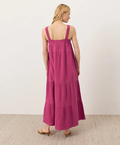 coastal double gauze strappy tiered maxi dress