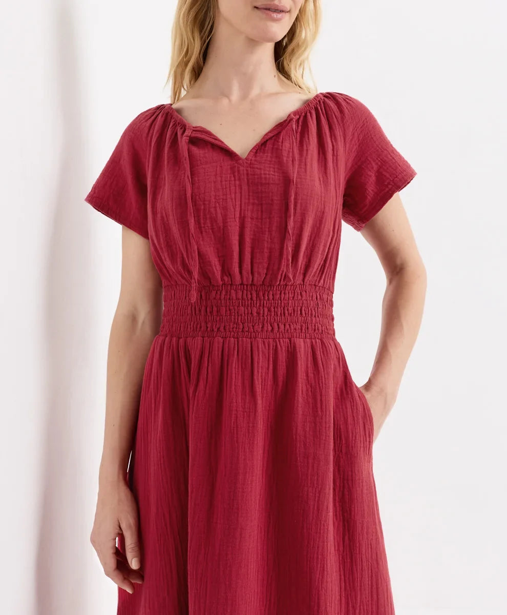 coastal double gauze boho midi dress